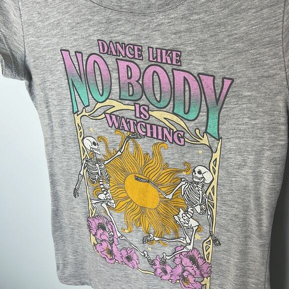 WOUND UP Gray Multicolored "Dance Like No One Is Watching" Skeleton T Shirt MD - Picture 2 of 6